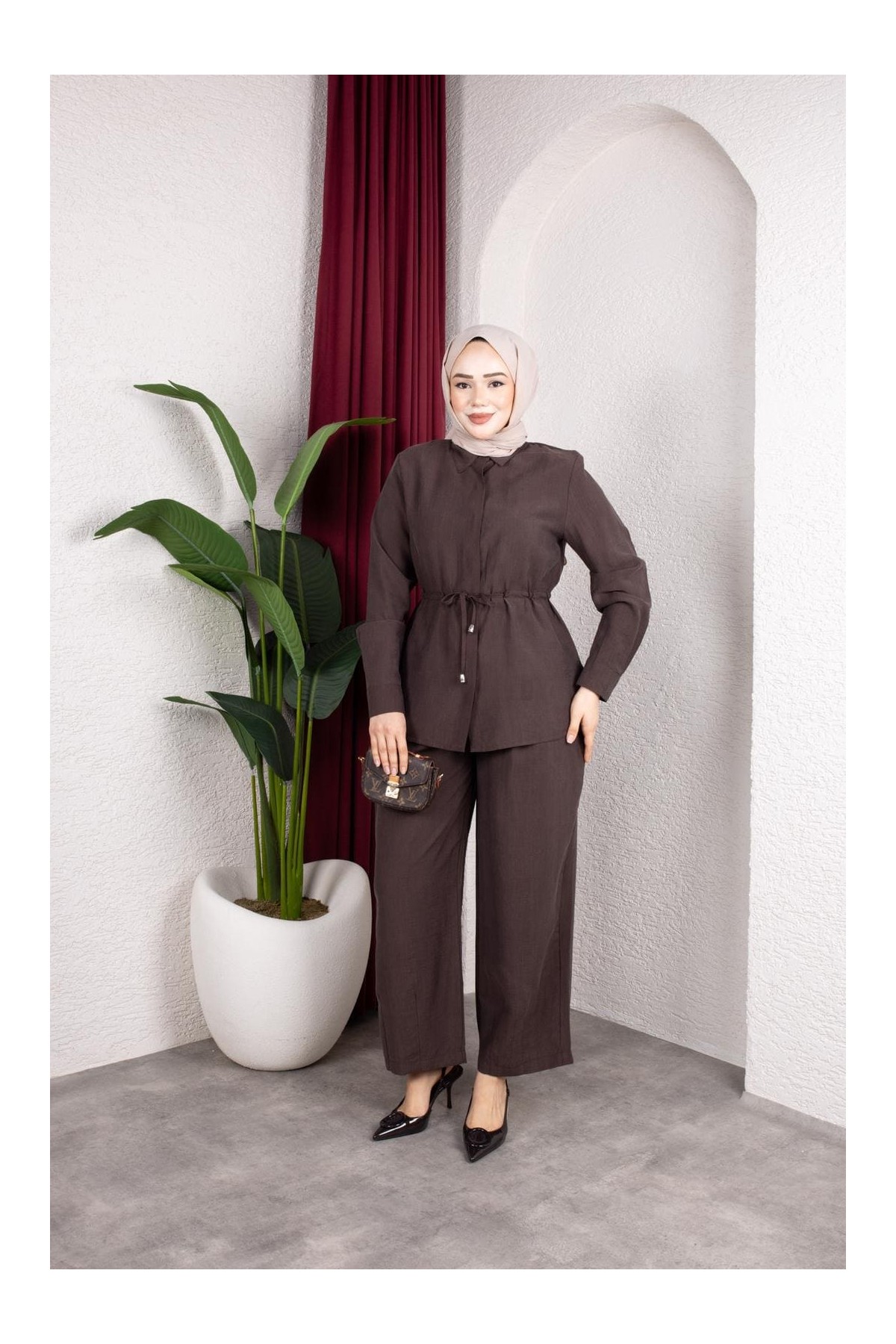 Selma Tesettür Takım - Kahverengi