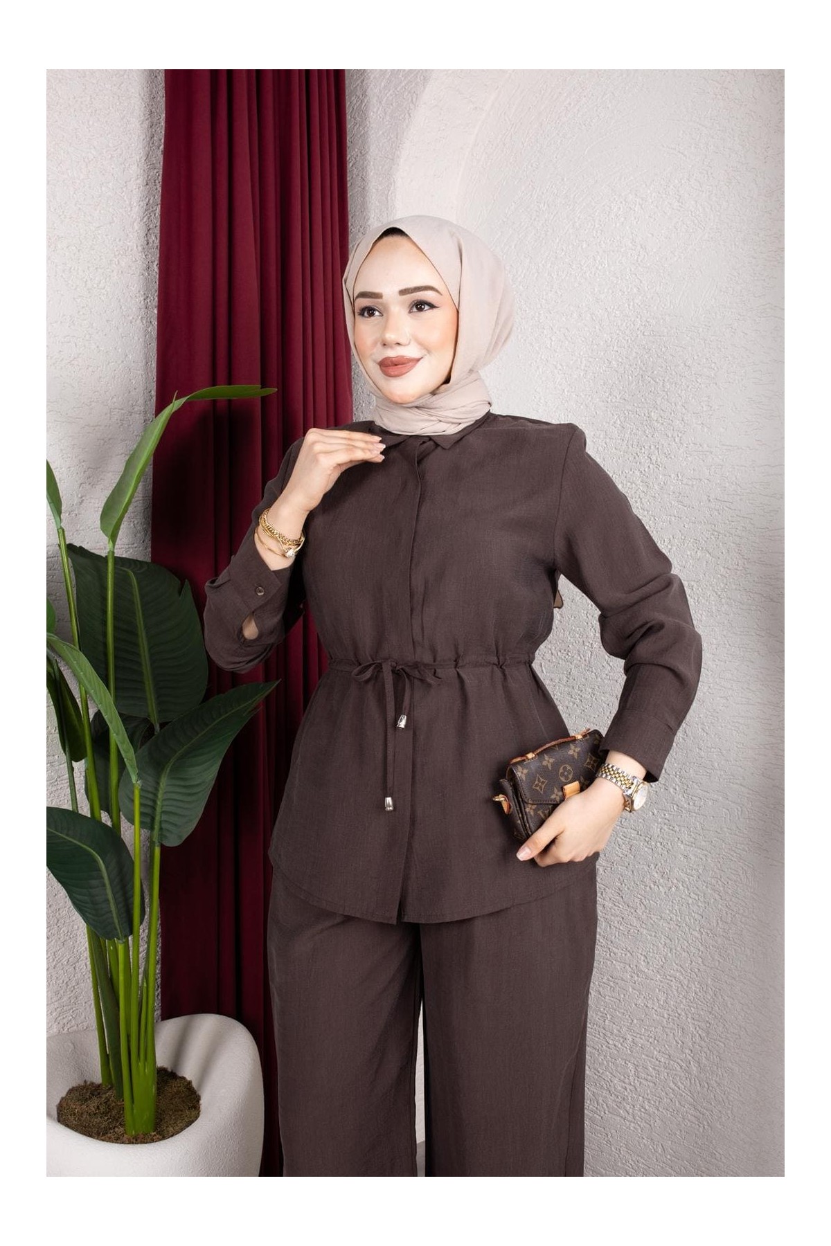 Selma Tesettür Takım - Kahverengi