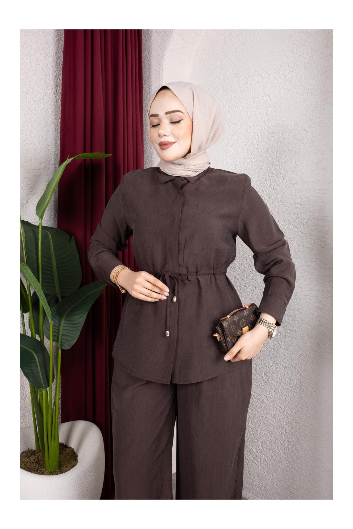 Selma Tesettür Takım - Kahverengi