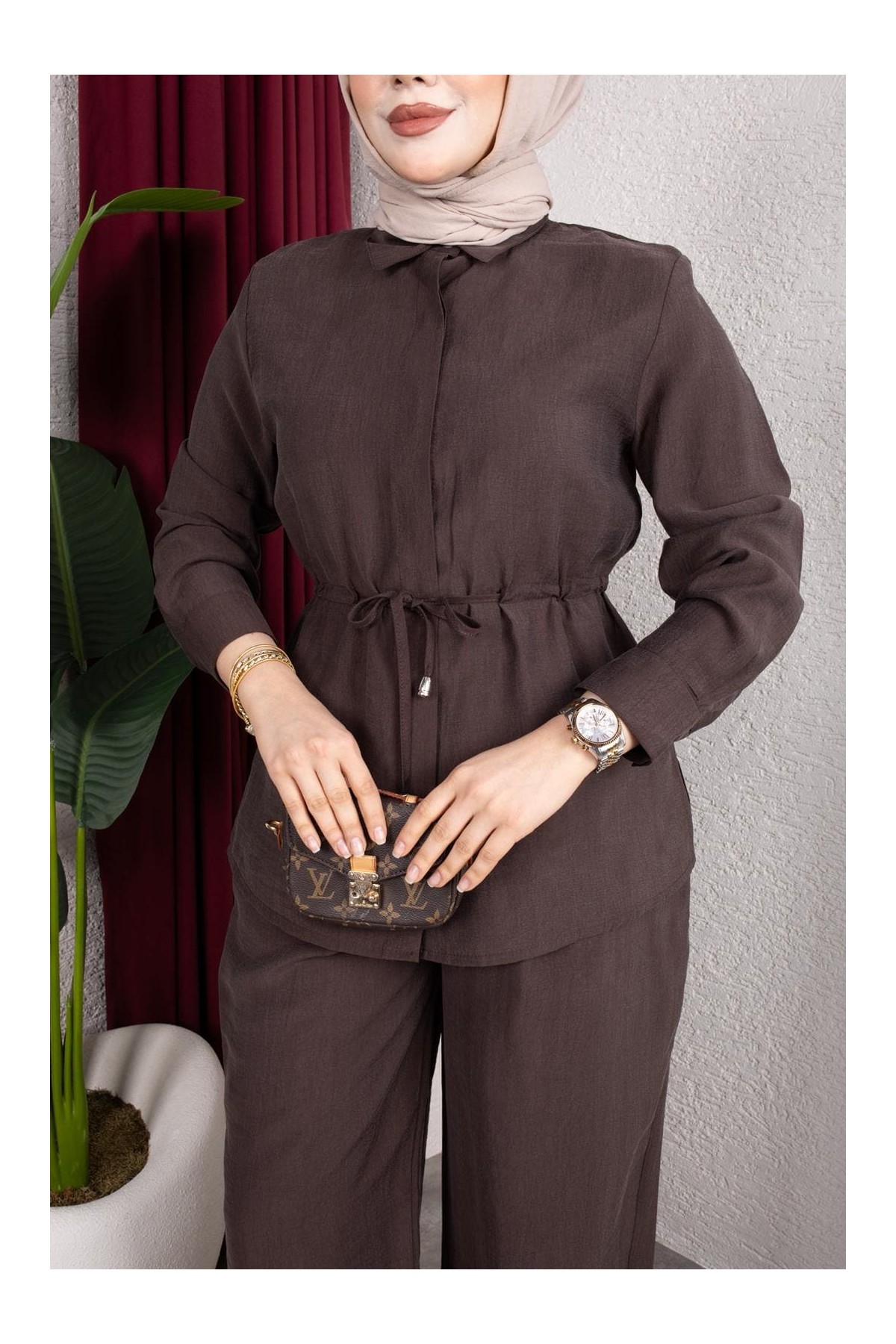 Selma Tesettür Takım - Kahverengi