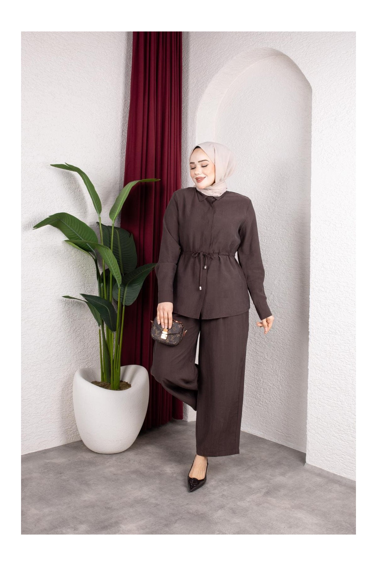 Selma Tesettür Takım - Kahverengi