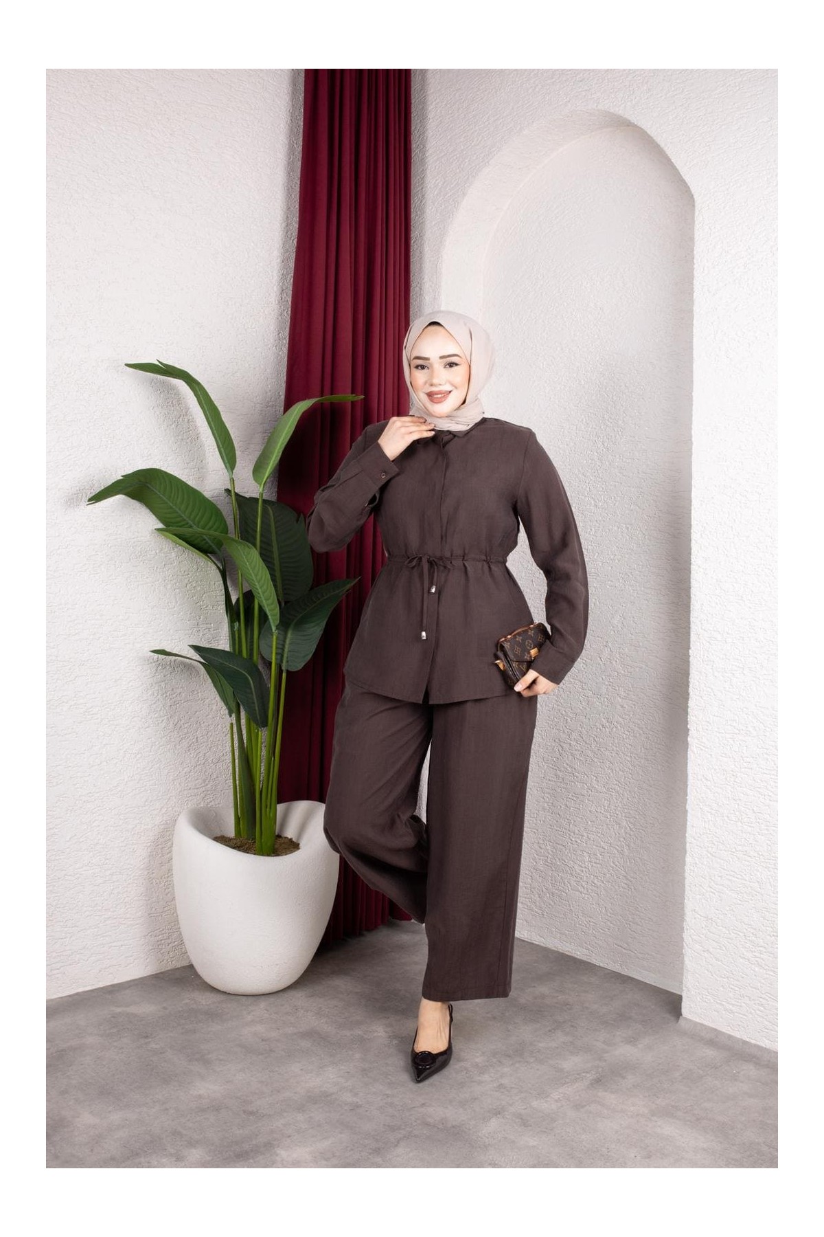 Selma Tesettür Takım - Kahverengi