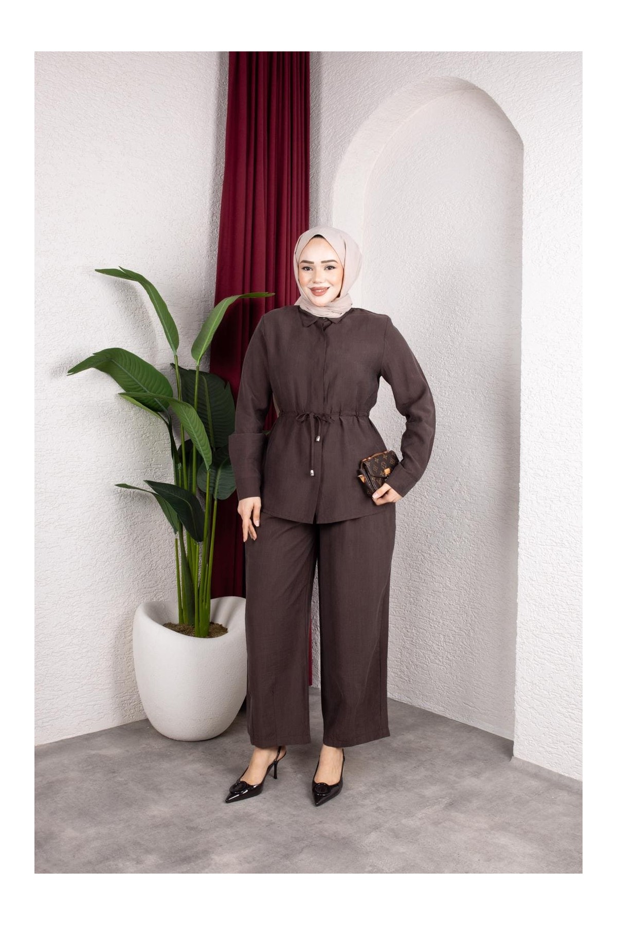 Selma Tesettür Takım - Kahverengi