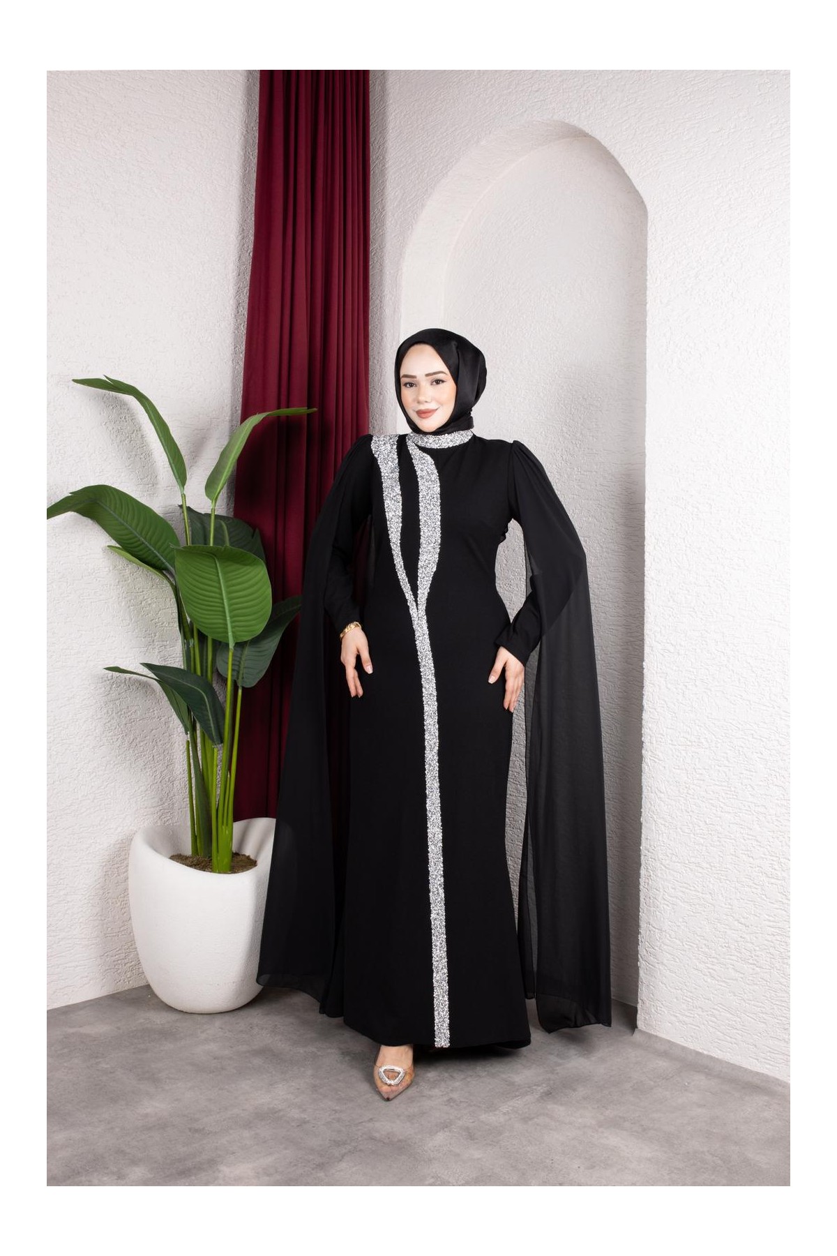 Afra Tesettür Abiye - Siyah