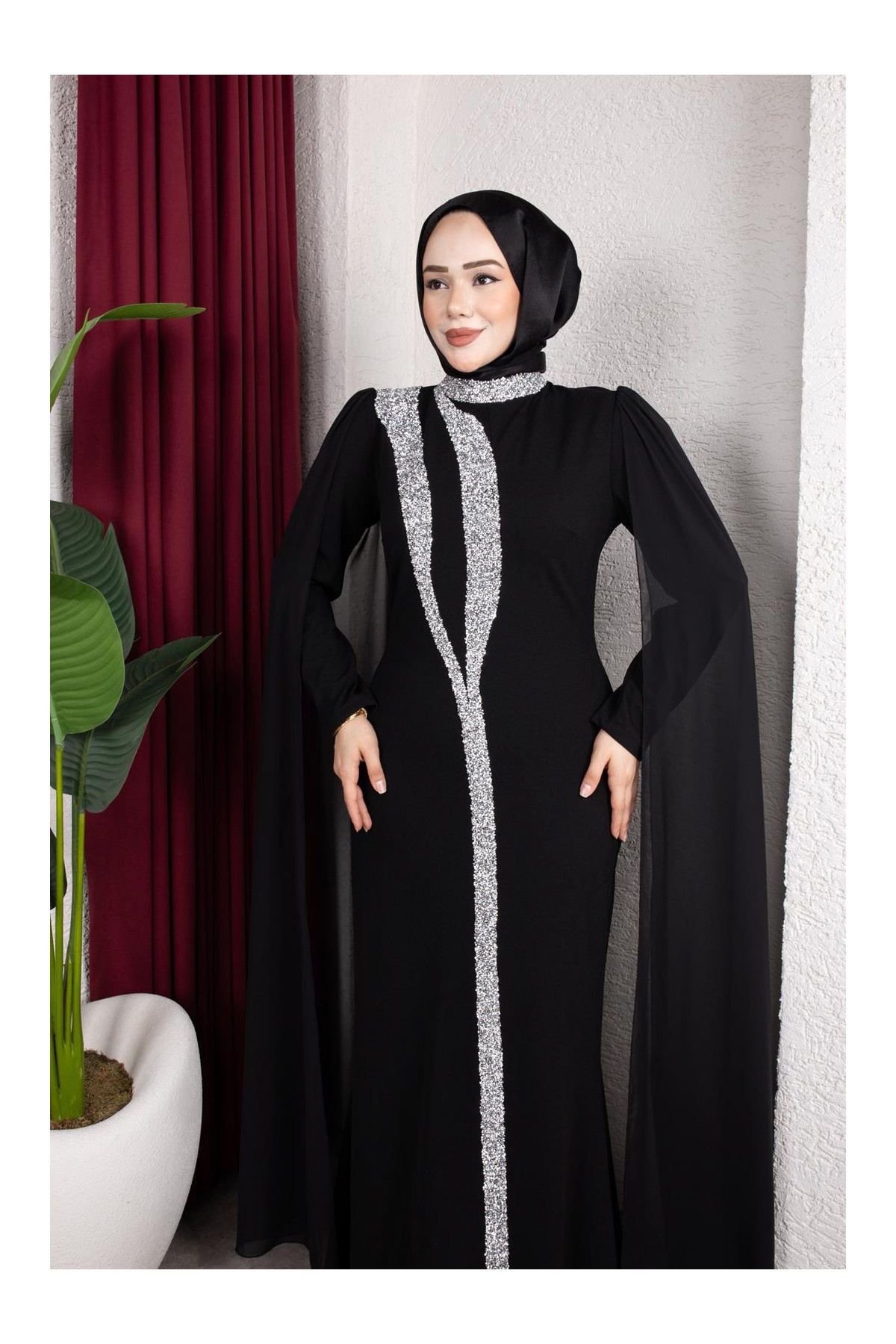 Afra Tesettür Abiye - Siyah