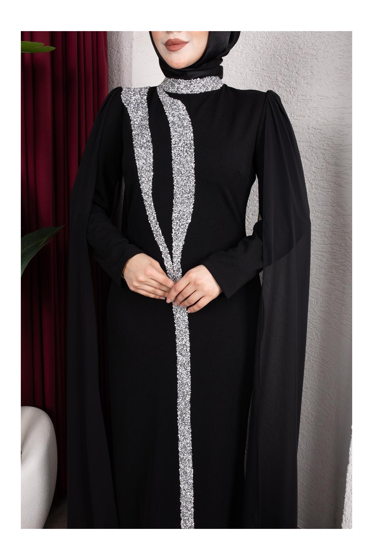 Afra Tesettür Abiye - Siyah