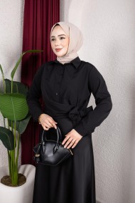 Yandan Bağlama Detaylı Gömlek - Siyah