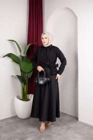 Yandan Bağlama Detaylı Gömlek - Siyah