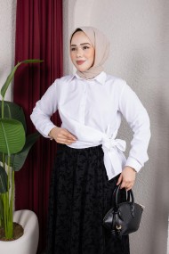Yandan Bağlama Detaylı Gömlek - Beyaz