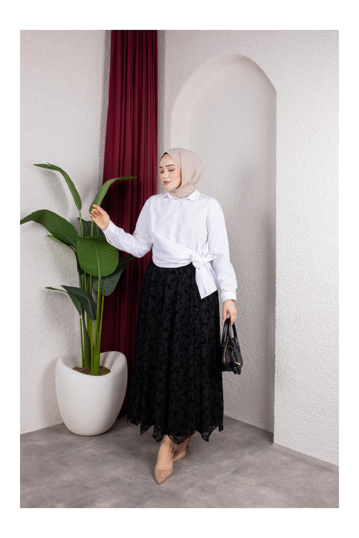 Yandan Bağlama Detaylı Gömlek - Beyaz