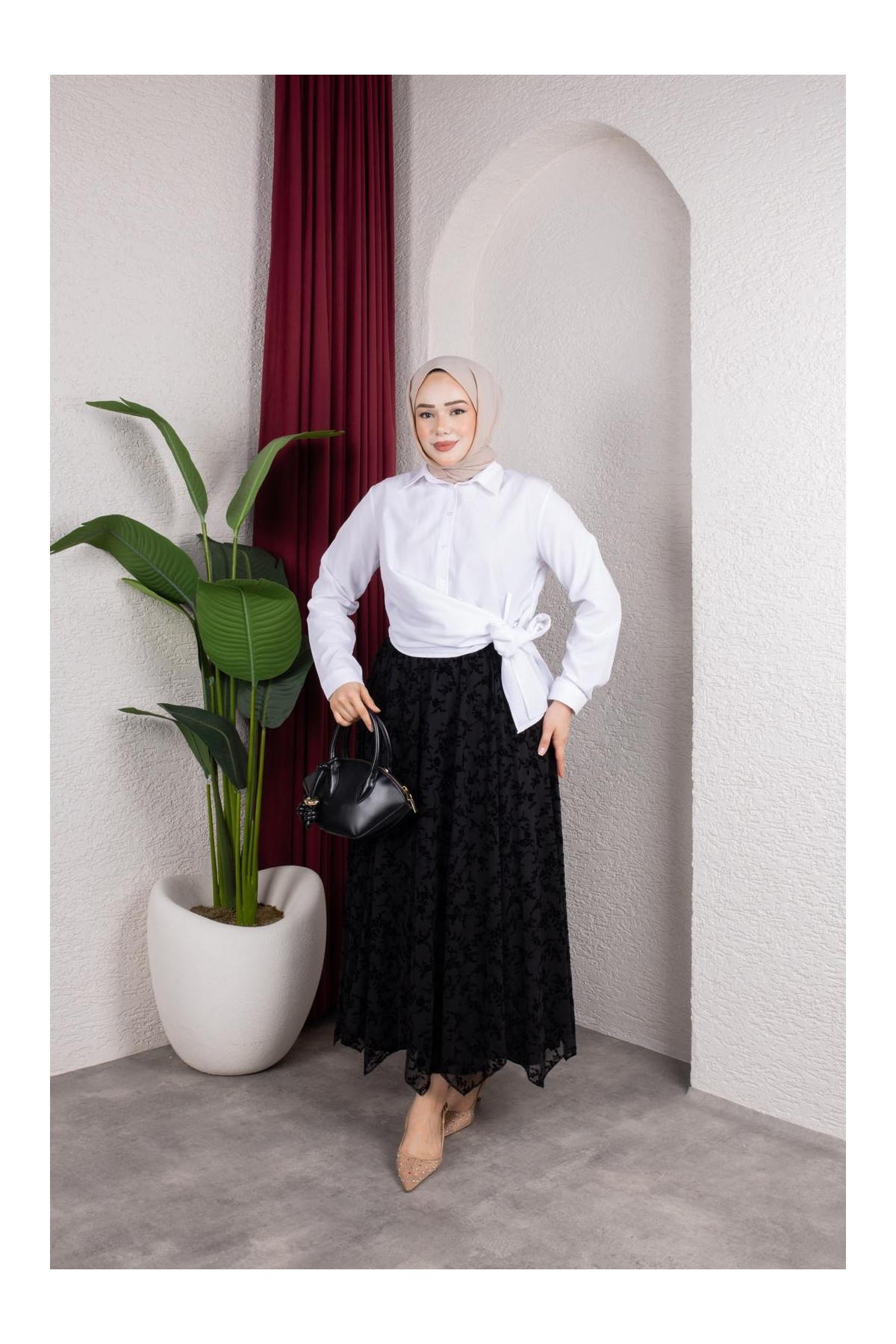 Yandan Bağlama Detaylı Gömlek - Beyaz