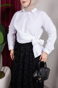 Yandan Bağlama Detaylı Gömlek - Beyaz