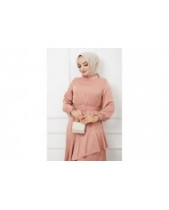 Önü Parçalı Kemerli Aerobin Saten Elbise - Yavru Ağzı