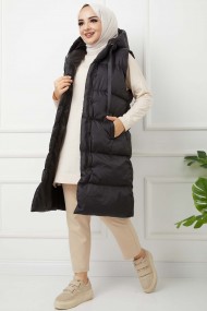 İp Detaylı Şişme Yelek - Siyah