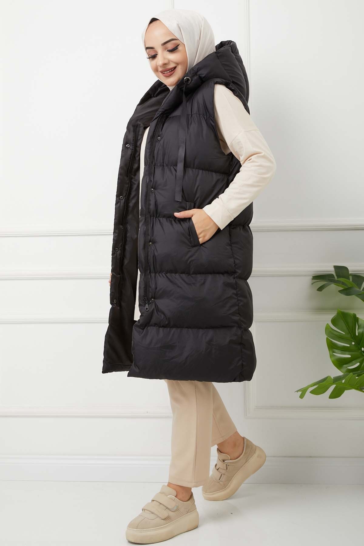 İp Detaylı Şişme Yelek - Siyah