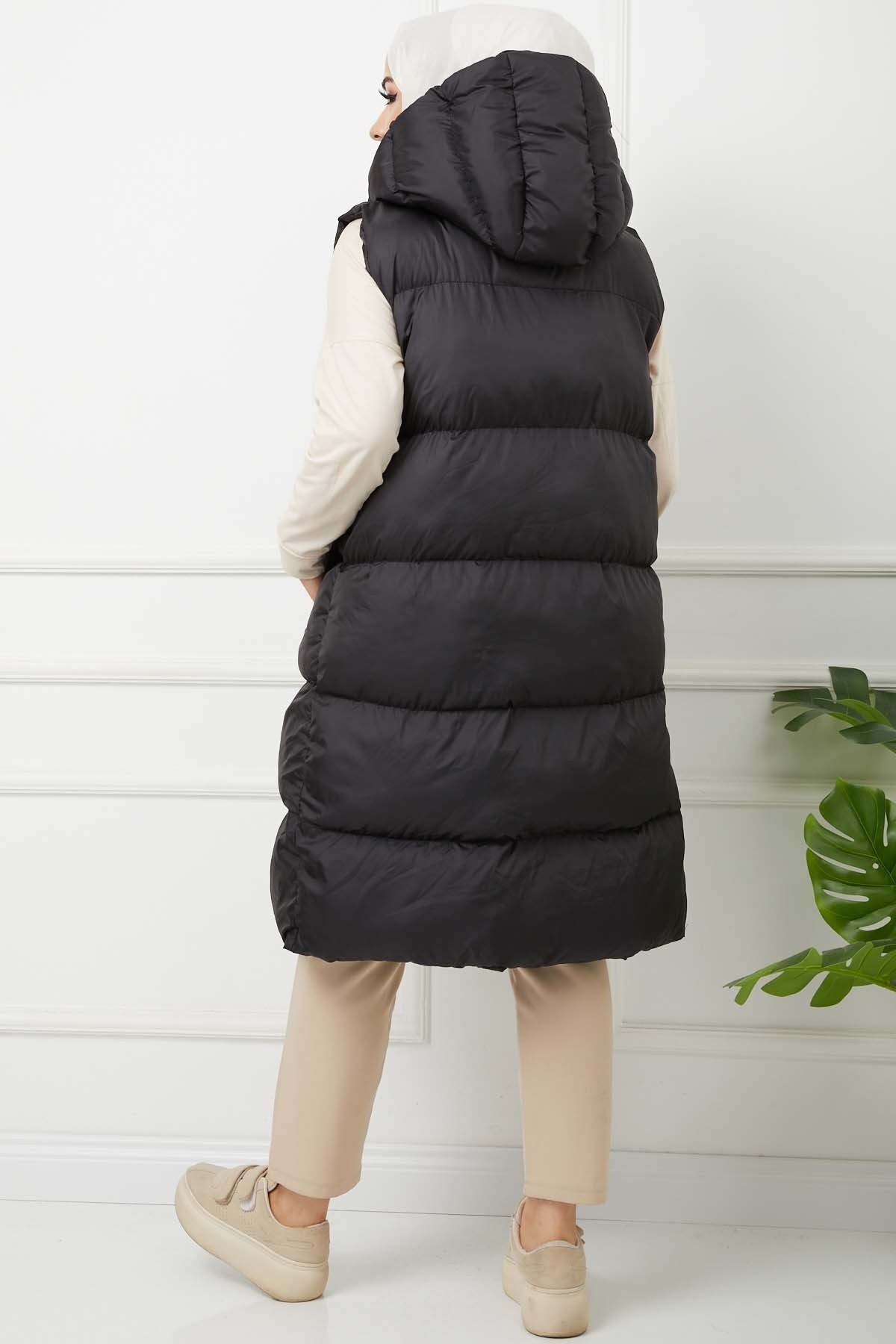 İp Detaylı Şişme Yelek - Siyah