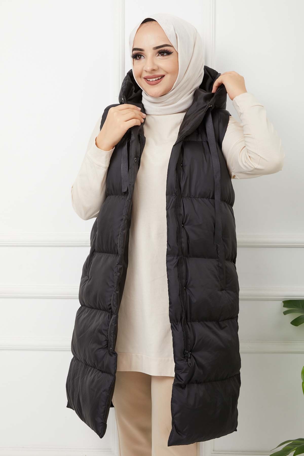 İp Detaylı Şişme Yelek - Siyah