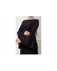 Volan Kol Dabıl Elbise - Siyah