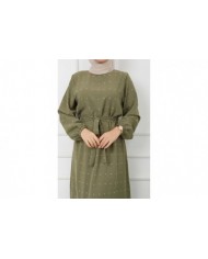 PonPon İşlemeli Elbise - Haki