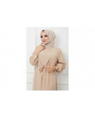 PonPon İşlemeli Elbise - Bej