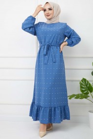 PonPon İşlemeli Elbise - İndigo