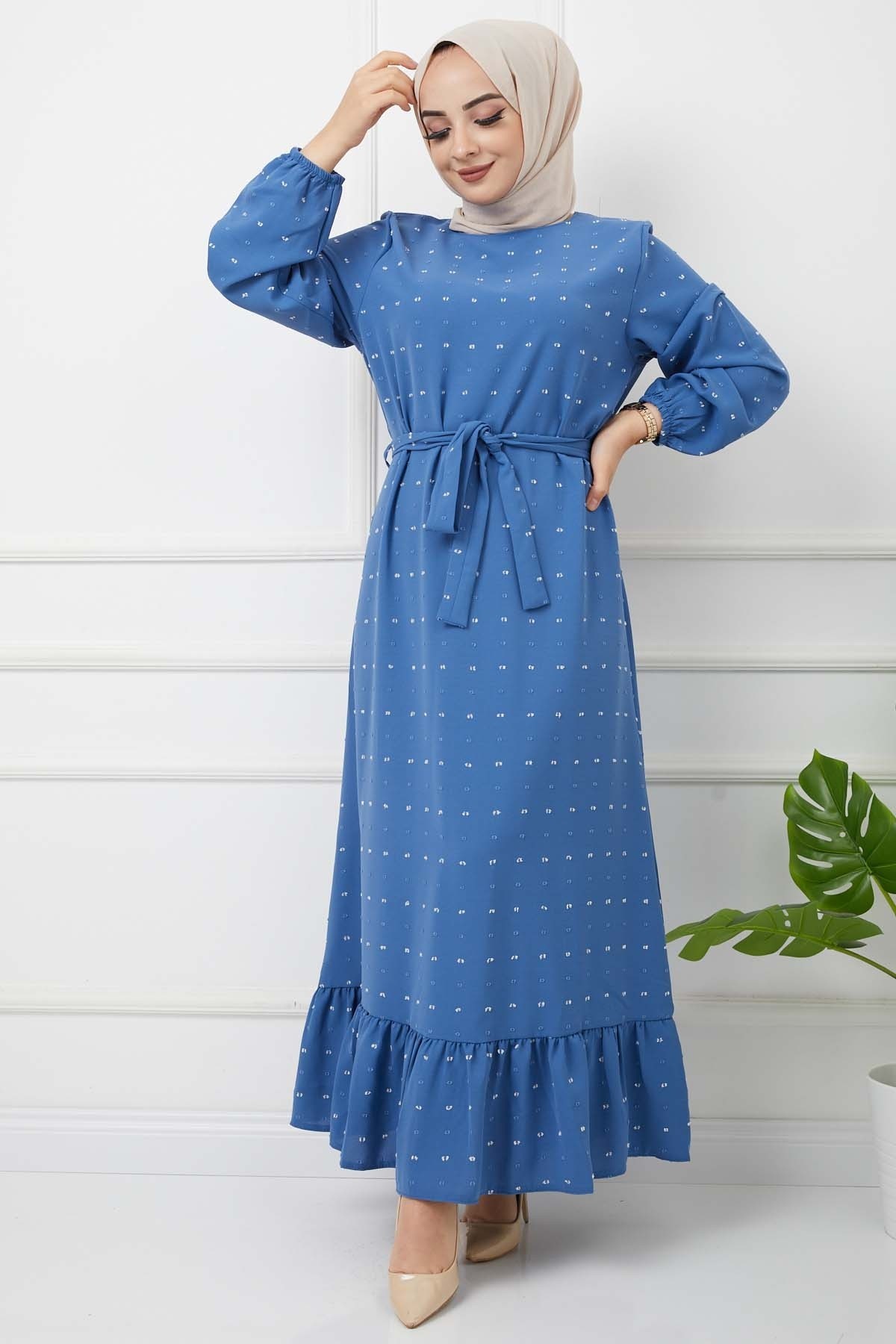 PonPon İşlemeli Elbise - İndigo