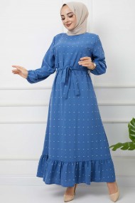 PonPon İşlemeli Elbise - İndigo