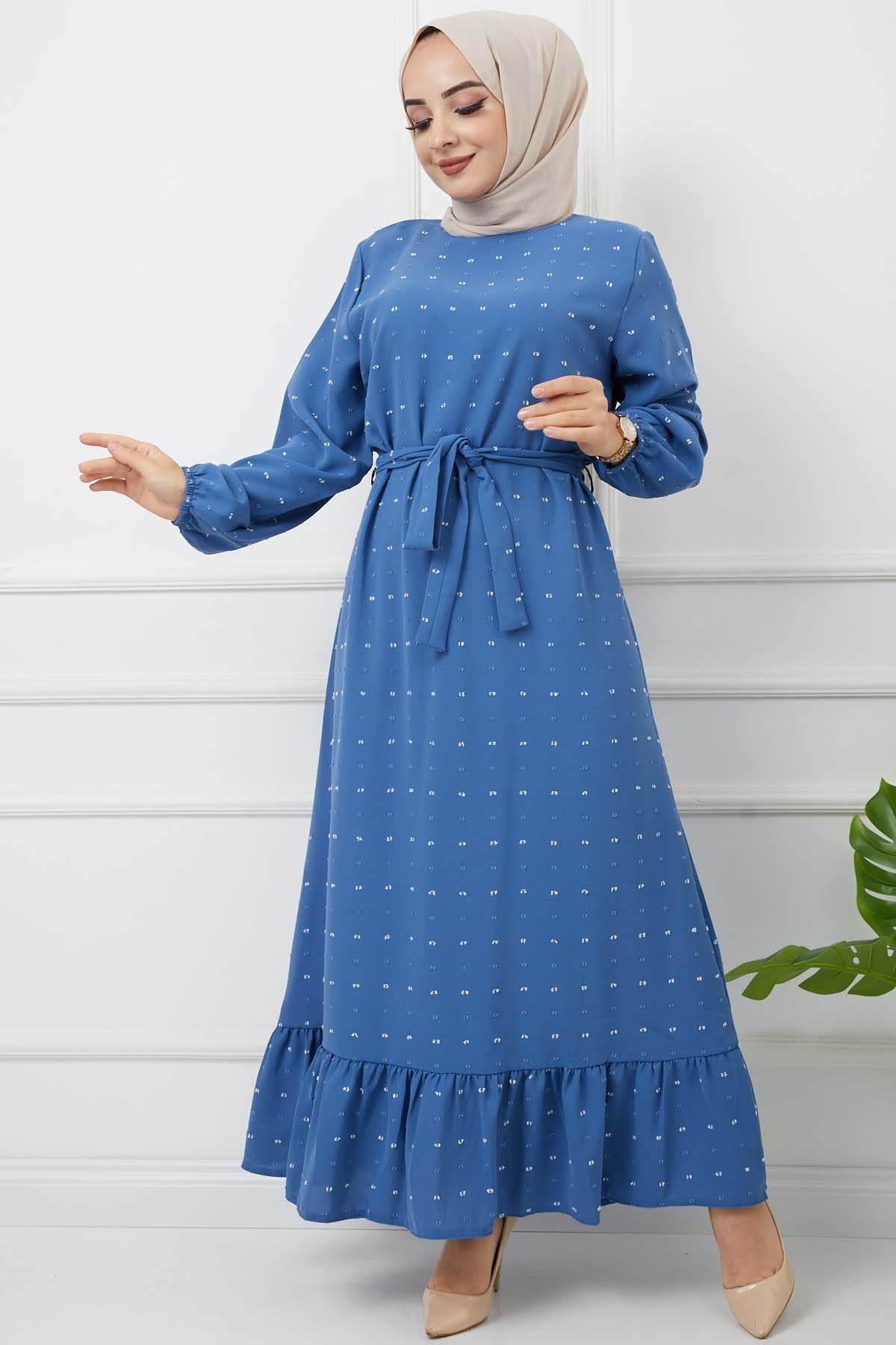 PonPon İşlemeli Elbise - İndigo