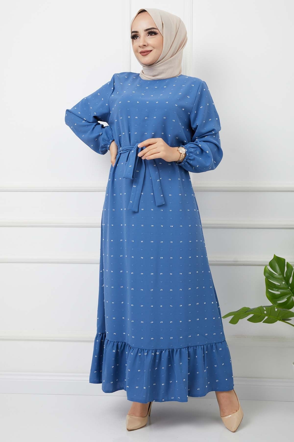 PonPon İşlemeli Elbise - İndigo