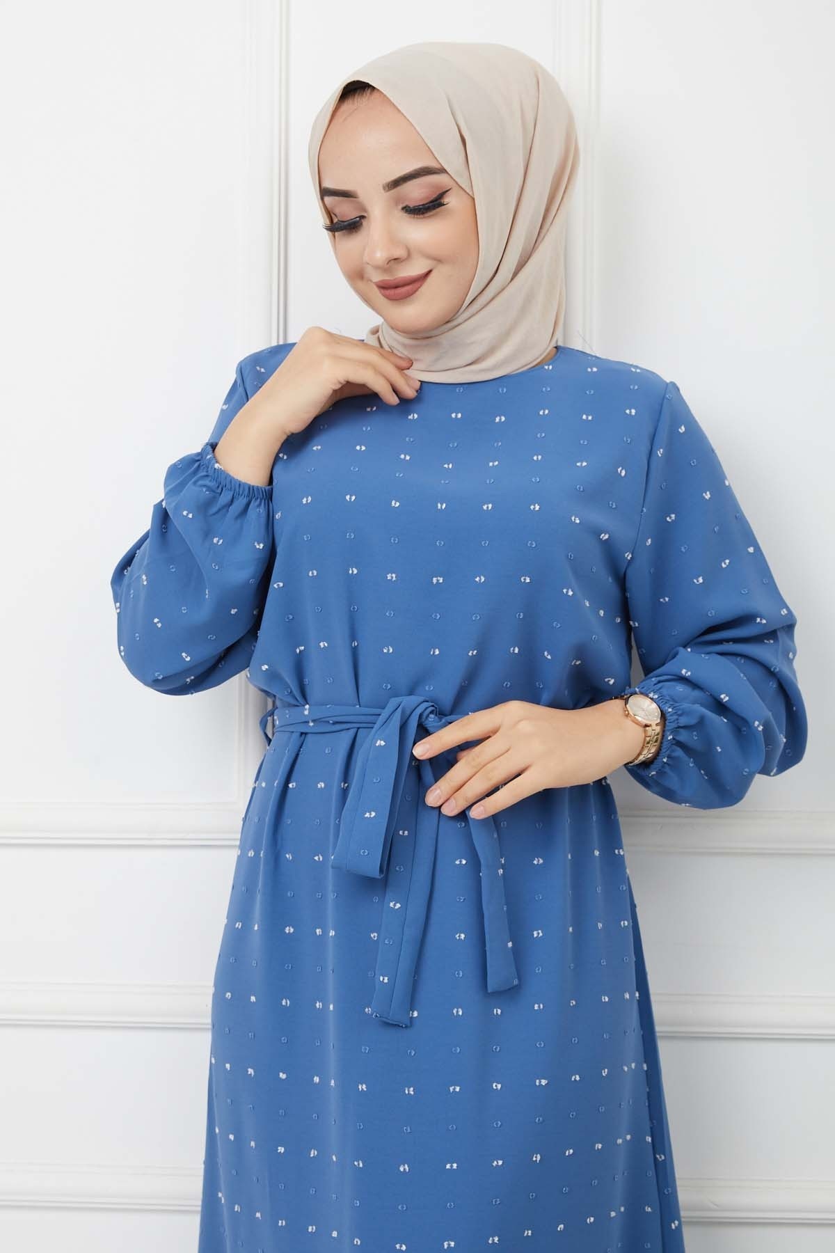 PonPon İşlemeli Elbise - İndigo