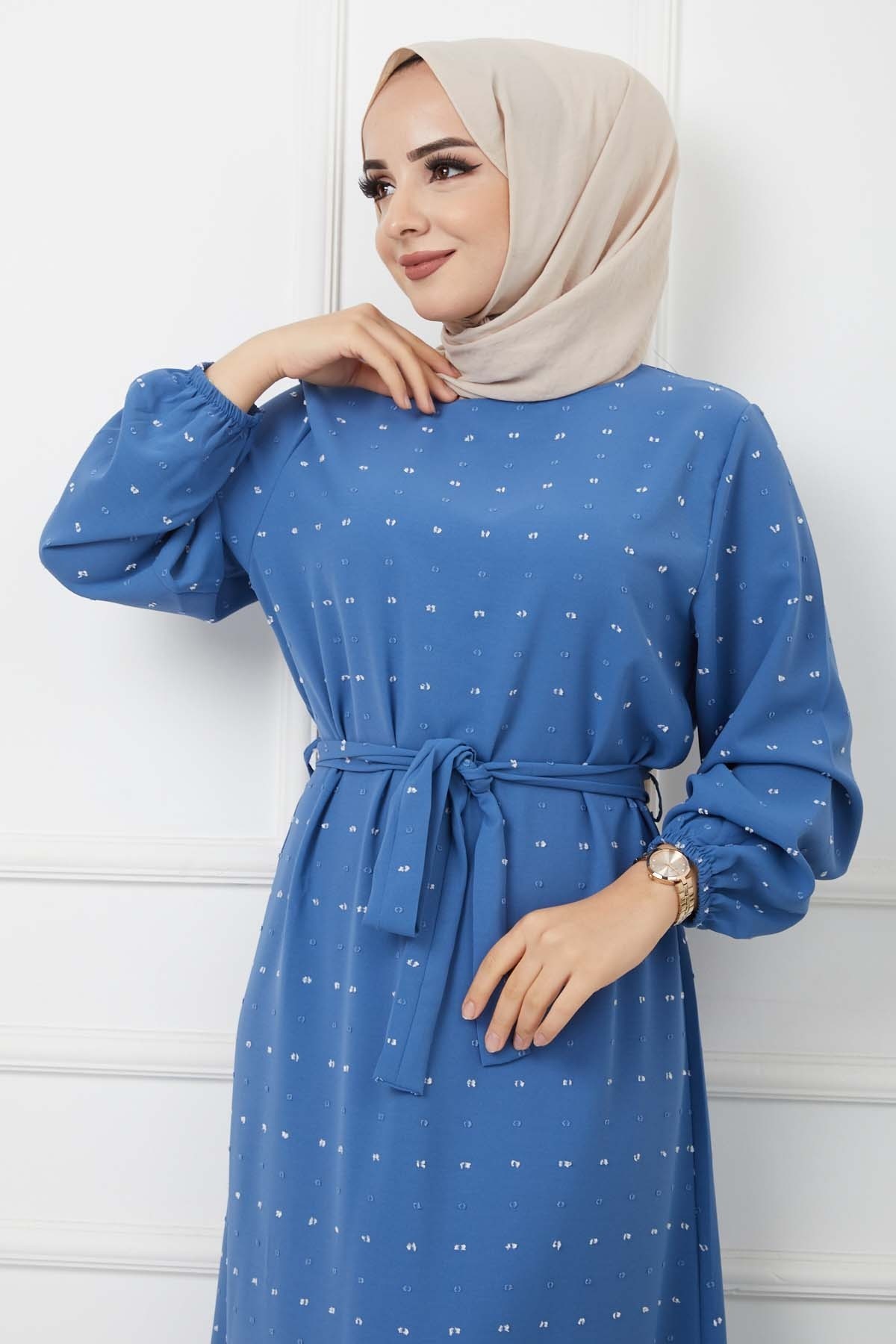 PonPon İşlemeli Elbise - İndigo