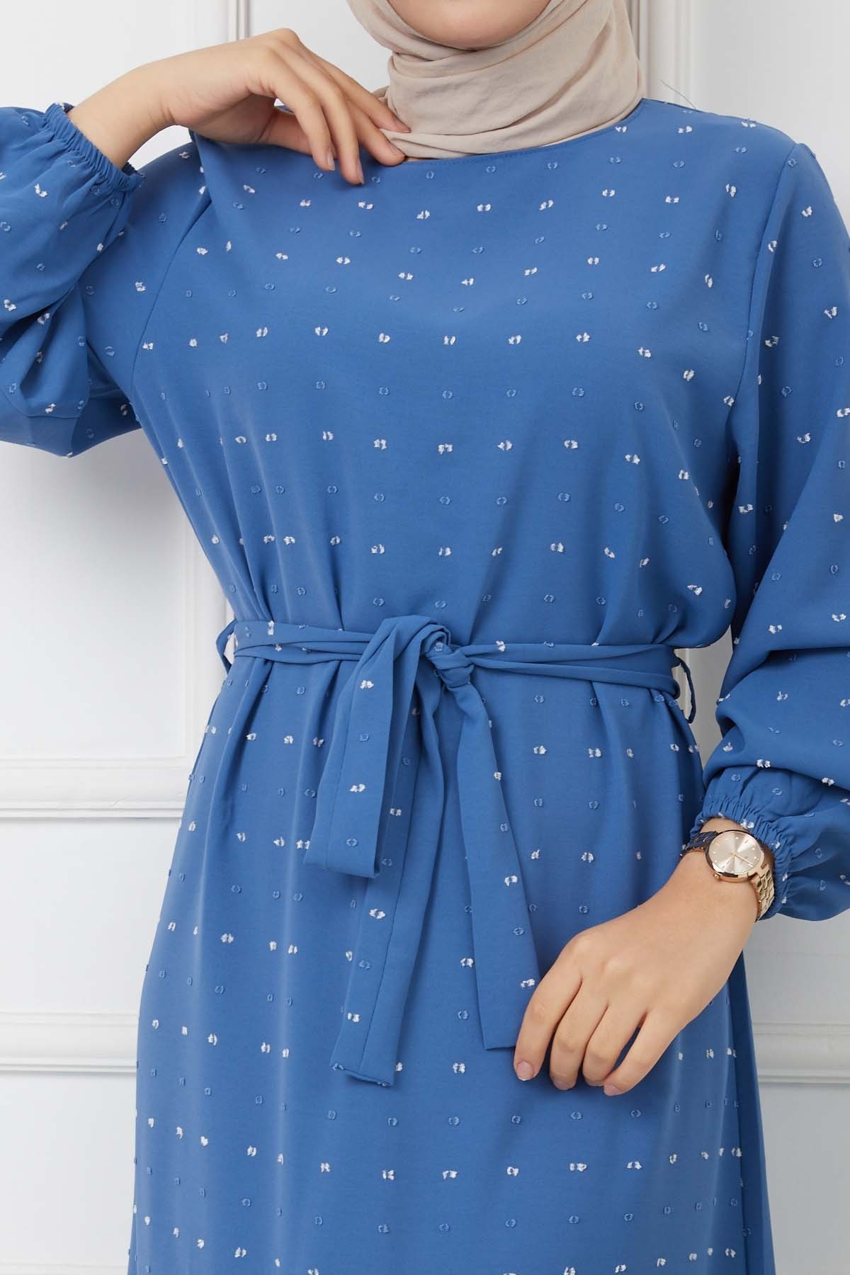 PonPon İşlemeli Elbise - İndigo