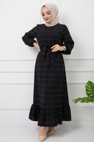 PonPon İşlemeli Elbise - Siyah