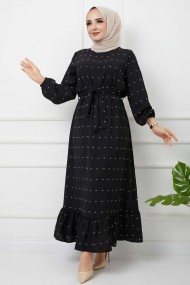 PonPon İşlemeli Elbise - Siyah