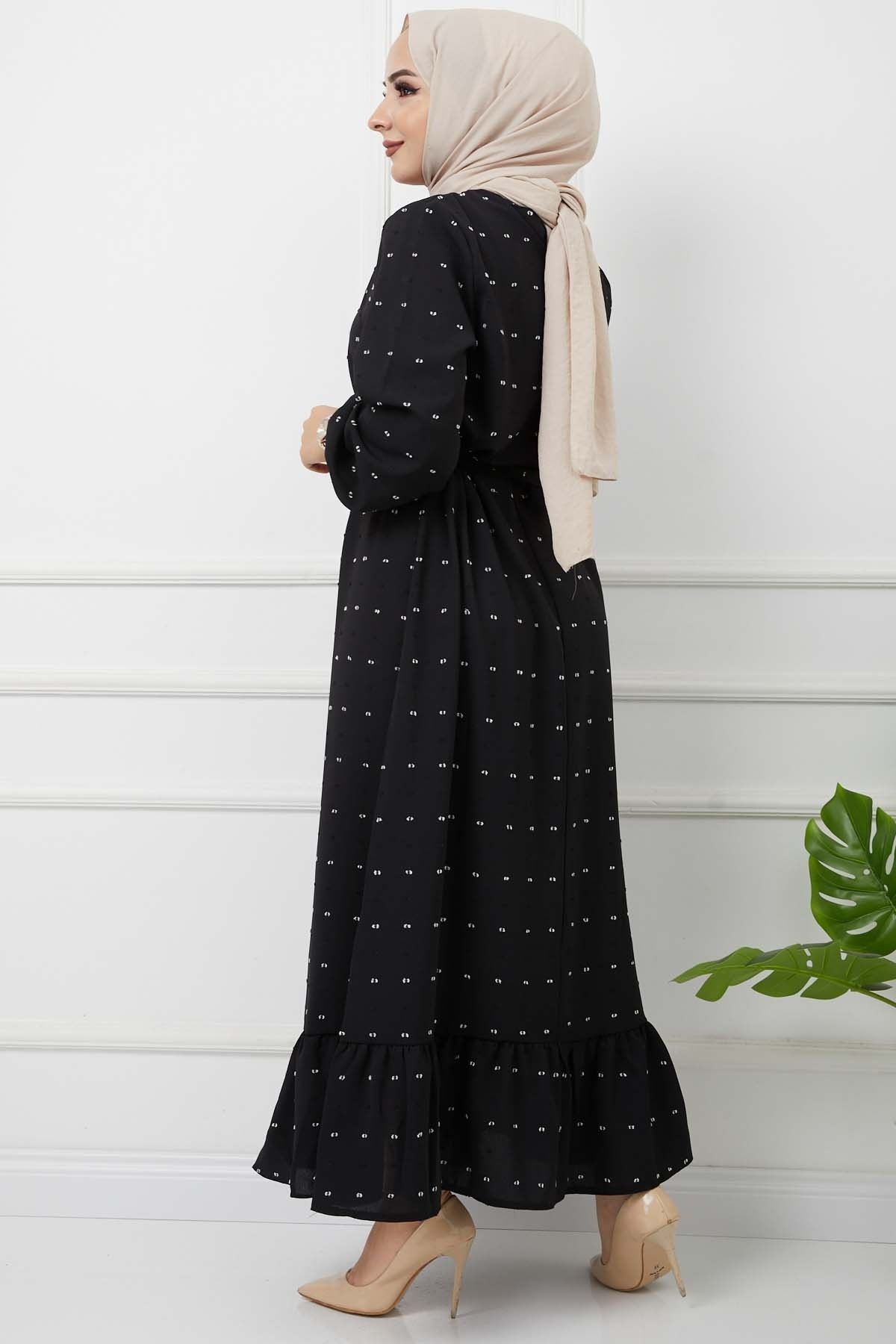 PonPon İşlemeli Elbise - Siyah