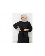 PonPon İşlemeli Elbise - Siyah