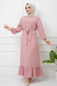 PonPon İşlemeli Elbise - Gül Kurusu