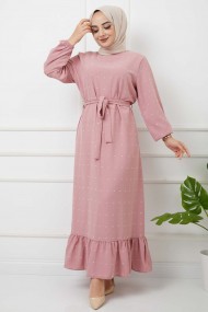 PonPon İşlemeli Elbise - Gül Kurusu