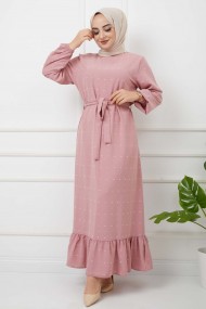 PonPon İşlemeli Elbise - Gül Kurusu