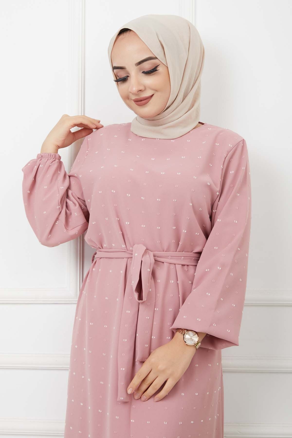 PonPon İşlemeli Elbise - Gül Kurusu