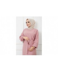 PonPon İşlemeli Elbise - Gül Kurusu