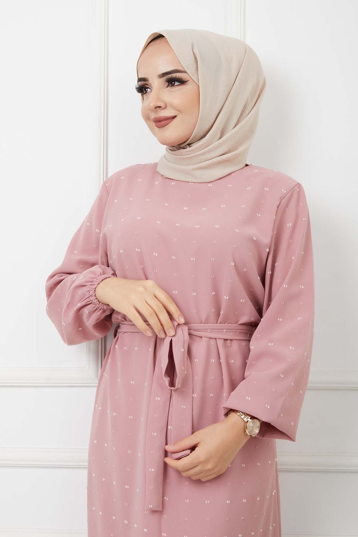 PonPon İşlemeli Elbise - Gül Kurusu