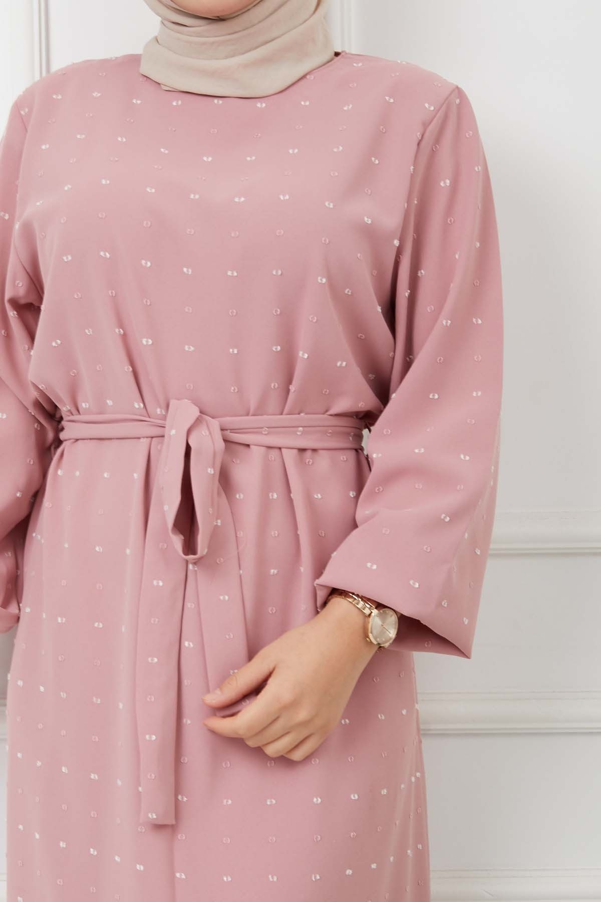 PonPon İşlemeli Elbise - Gül Kurusu