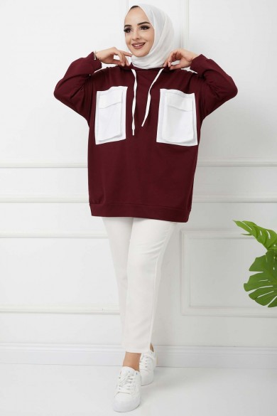 Çift Garnili Körük Cepli Tunik - Bordo