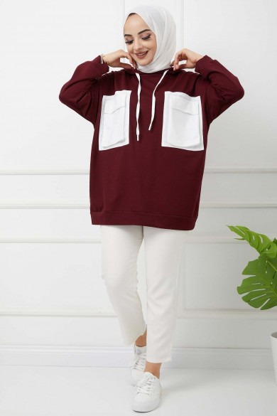 Çift Garnili Körük Cepli Tunik - Bordo