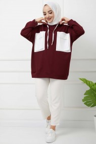 Çift Garnili Körük Cepli Tunik - Bordo