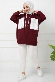 Çift Garnili Körük Cepli Tunik - Bordo