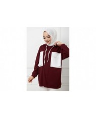 Çift Garnili Körük Cepli Tunik - Bordo