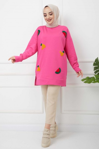 Meyve Nakışlı Tunik - Fuşya