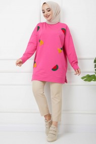Meyve Nakışlı Tunik - Fuşya